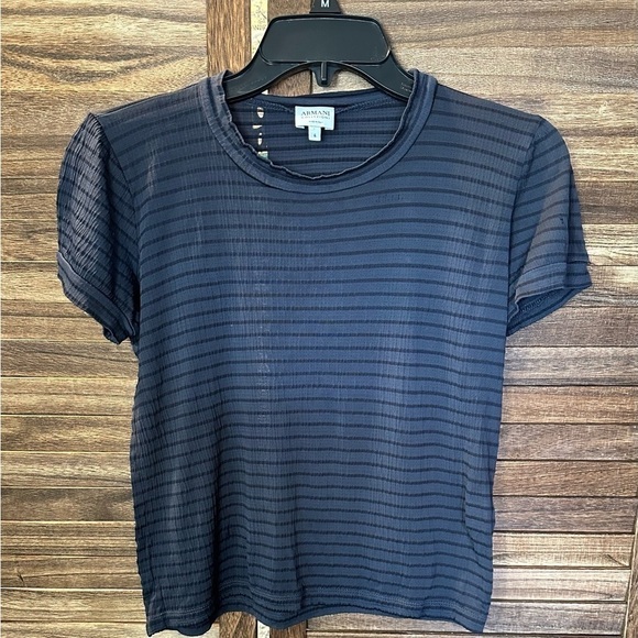 ARMANI COLLEZIONI Short Sleeve Scoop Neck Gray and Black Top - Picture 1 of 13